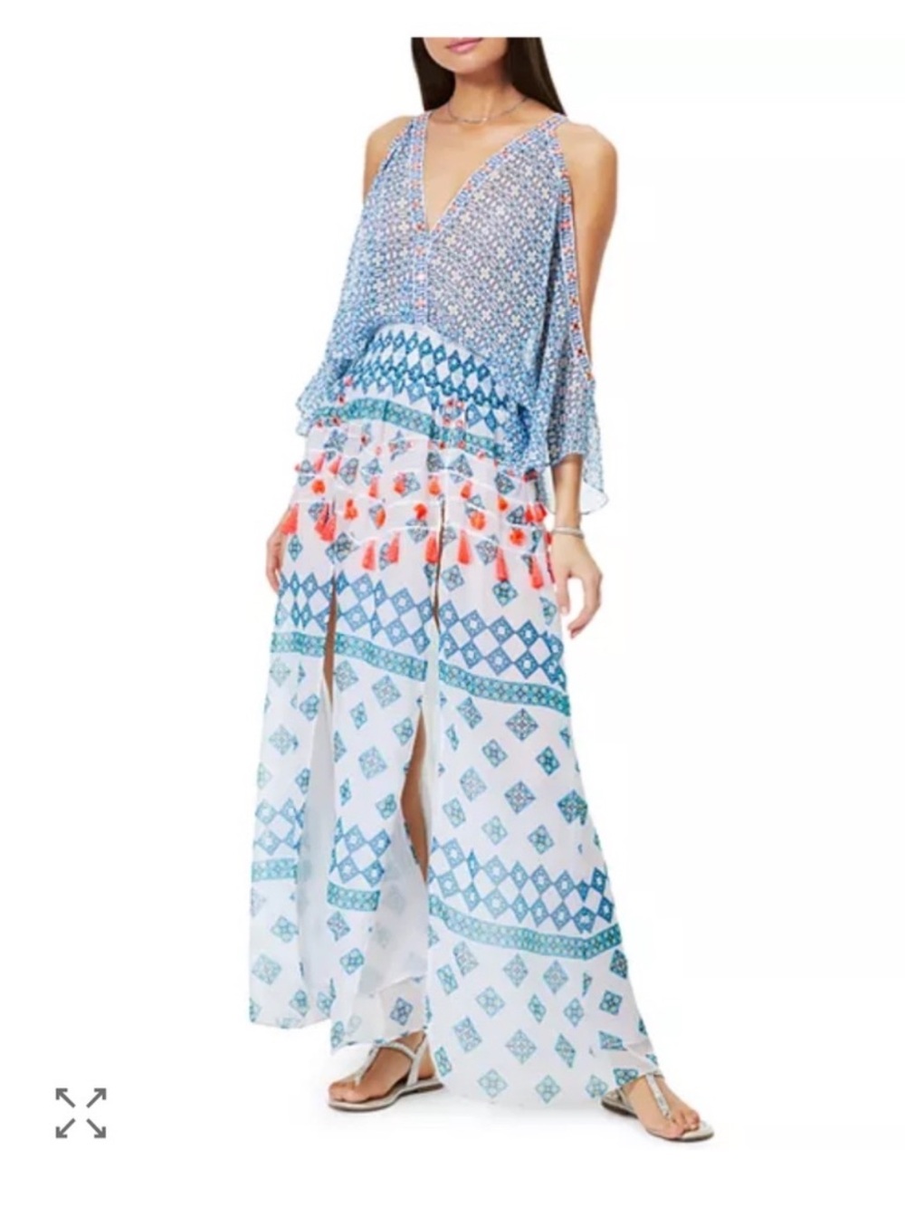 Ramy Brook Kaya Printed Maxi Swim Cover Up Dress Tassel Boho M